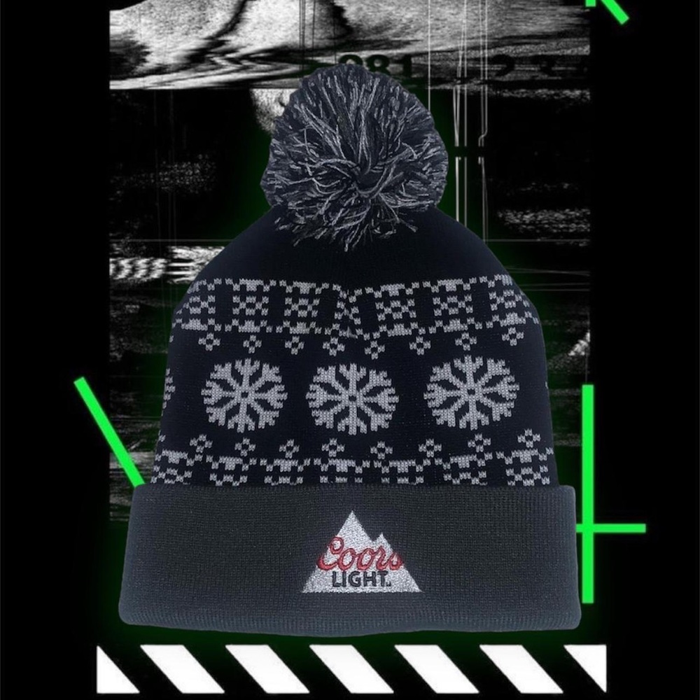 Coors Light Beer Winter Knit Cuff Pom Beanie (Grey/Red)